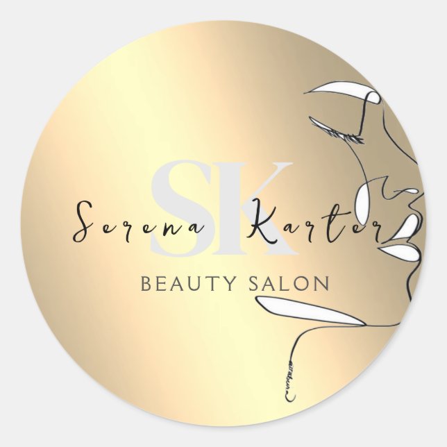 Pegatina Redonda Salón De Belleza Enfrenta Resumen Mujer Minimalism (Anverso)