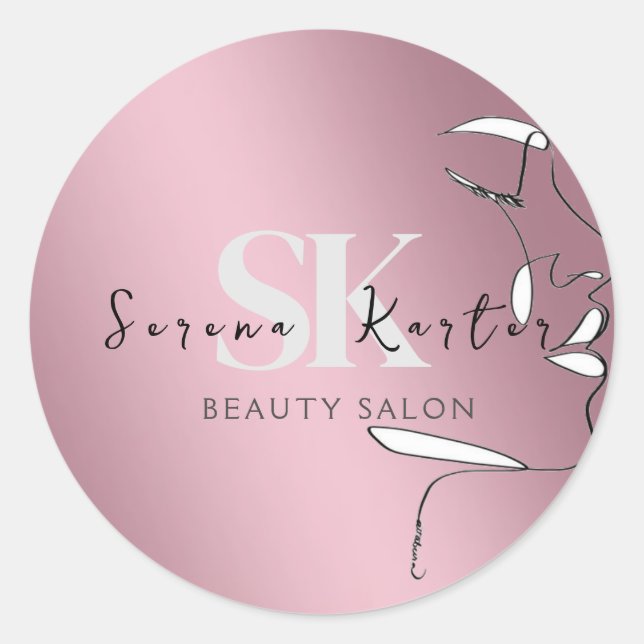 Pegatina Redonda Salón De Belleza Enfrenta Resumen Mujer Minimalism (Anverso)