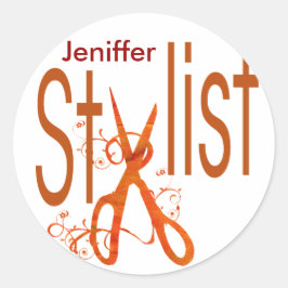 Pegatina Redonda Salón De Belleza Pelo Estilista Tijeras N Blossoms