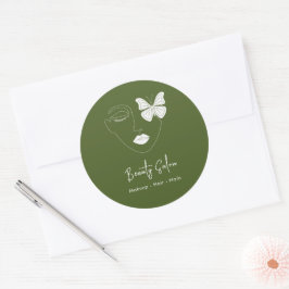 Pegatina Redonda Salón de belleza profesional minimalista Moss Gree