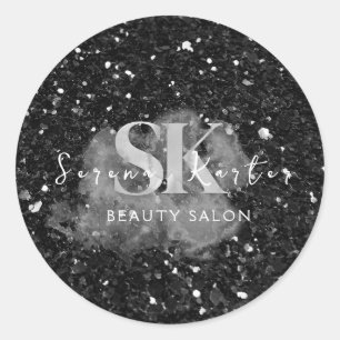 Pegatina Redonda Salón de belleza Purpurina de invierno negro