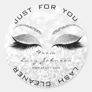 Pegatina Redonda Salón de belleza Purpurina Gray Ombr Plata Limpiad