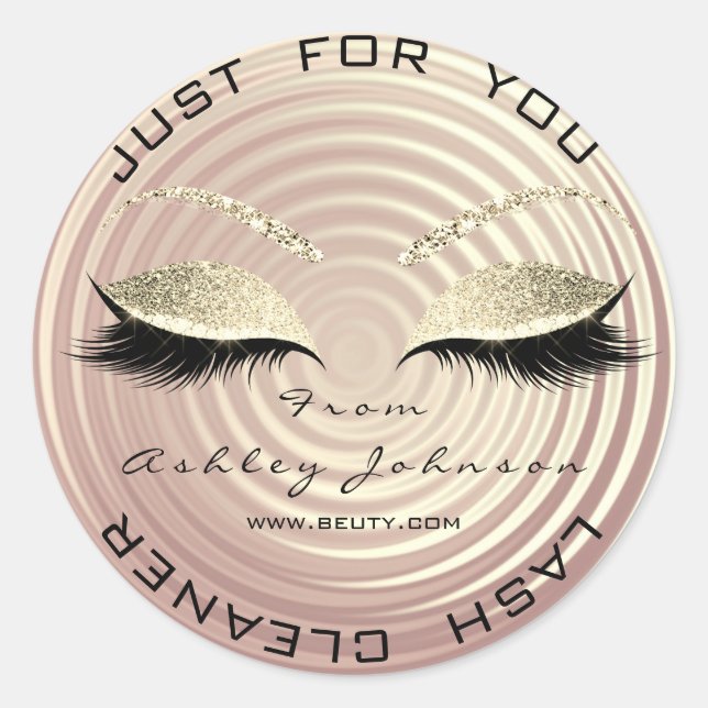 Pegatina Redonda Salón De Belleza Purpurina Lash Cleaner De Oro Gra (Anverso)