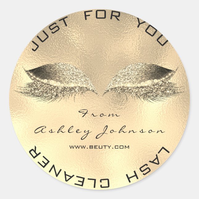 Pegatina Redonda Salón de belleza Purpurina Lash Limpiador de oro F (Anverso)