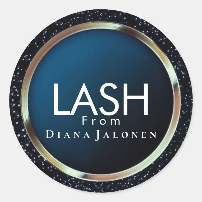 Pegatina Redonda Salón de belleza Purpurina Lash rosa Plata Metaliz (Anverso)