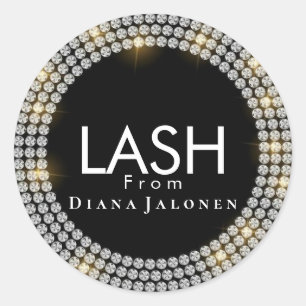 Pegatina Redonda Salón de belleza Purpurina Lash rosa Plata Metaliz