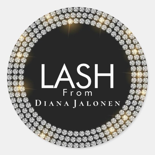 Pegatina Redonda Salón de belleza Purpurina Lash rosa Plata Metaliz (Anverso)