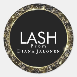 Pegatina Redonda Salón de belleza Purpurina Lash rosa Plata Metaliz