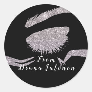 Pegatina Redonda Salón de belleza Purpurina Lash rosa Plata Metaliz