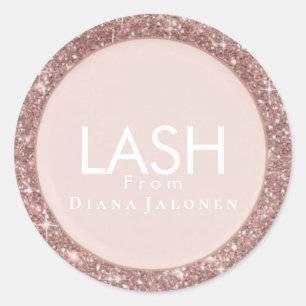 Pegatina Redonda Salón de belleza Purpurina Lash rosa Plata Metaliz
