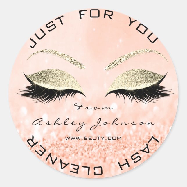 Pegatina Redonda Salón de belleza Purpurina Peach Gold Lash Cleaner (Anverso)