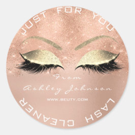 Pegatina Redonda Salón De Belleza Purpurina Rosa Rosa Lash Cleaner 