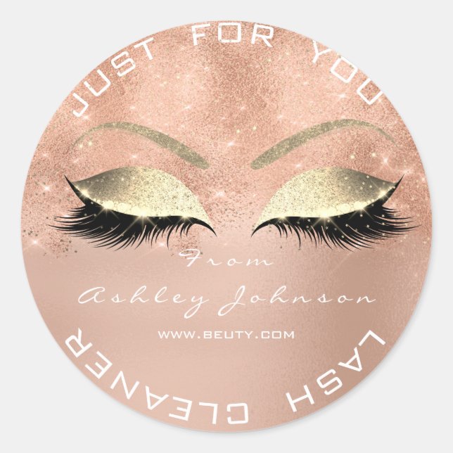 Pegatina Redonda Salón De Belleza Purpurina Rosa Rosa Lash Cleaner  (Anverso)