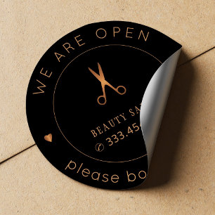 Pegatina Redonda Salón de belleza reapertura nombre y visita del li