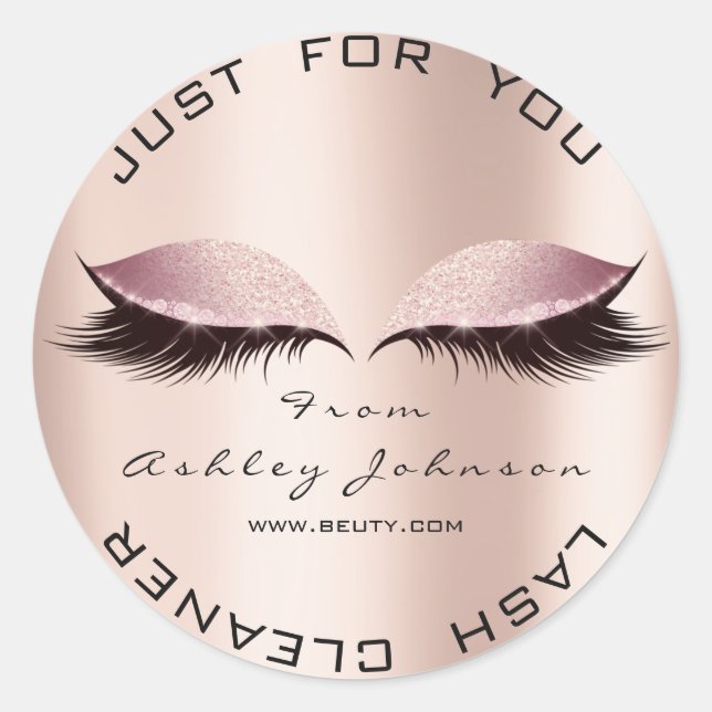 Pegatina Redonda Salón De Belleza Rosa Purpurina SPA Limpiador De L (Anverso)