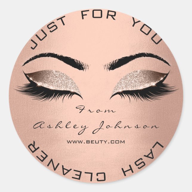 Pegatina Redonda Salón De Belleza Rosa Purpurina Tapadera De Seda D (Anverso)