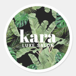 Pegatina Redonda Salón de Boutique Tropical Moderno Diseñador Negro