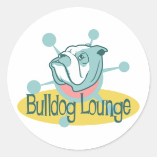 Pegatina Redonda Salón de Bulldoges Retro