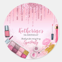 Pegatina Redonda Salón de cumpleaños del Fiesta Glam Chica