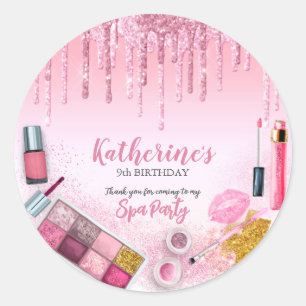 Pegatina Redonda Salón de cumpleaños del Fiesta Glam Chica