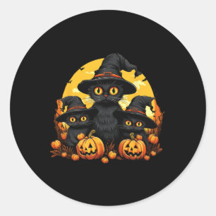 Pegatina Redonda Salón de gatos divertidos para la calabaza Hallowe