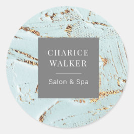 Pegatina Redonda salón de oro azul texturizado y monograma de spa