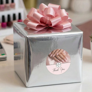 Pegatina Redonda Salón de Uñas Rosa Rubor Escritura Moderna Aprecia