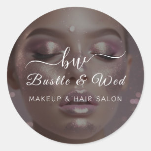 Pegatina Redonda Salón del pelo de maquillaje rosa
