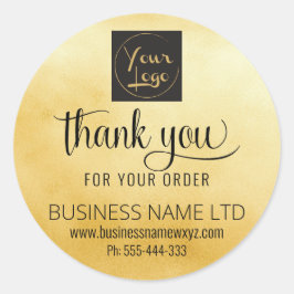 Pegatina Redonda Salon Gracias Oro Negro Añadir Tu Logo