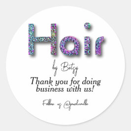 Pegatina Redonda Salón Holográfico Purpurina Hair Stylist Gracias