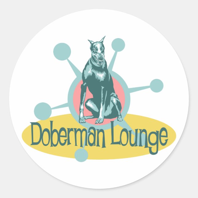Pegatina Redonda Salón Retro Doberman (Anverso)
