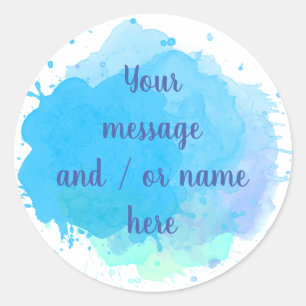 Pegatina Redonda Salpicadura de Acuarela Azul Personalizada