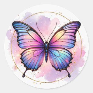 Pegatina Redonda Salpicadura de mariposa pastel galáctico