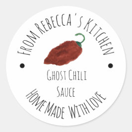 Pegatina Redonda Salsa caliente casera Ghost Chili