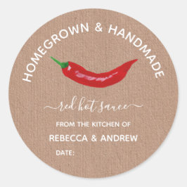 Pegatina Redonda Salsa caliente Kraft casera y casera Mason Jar