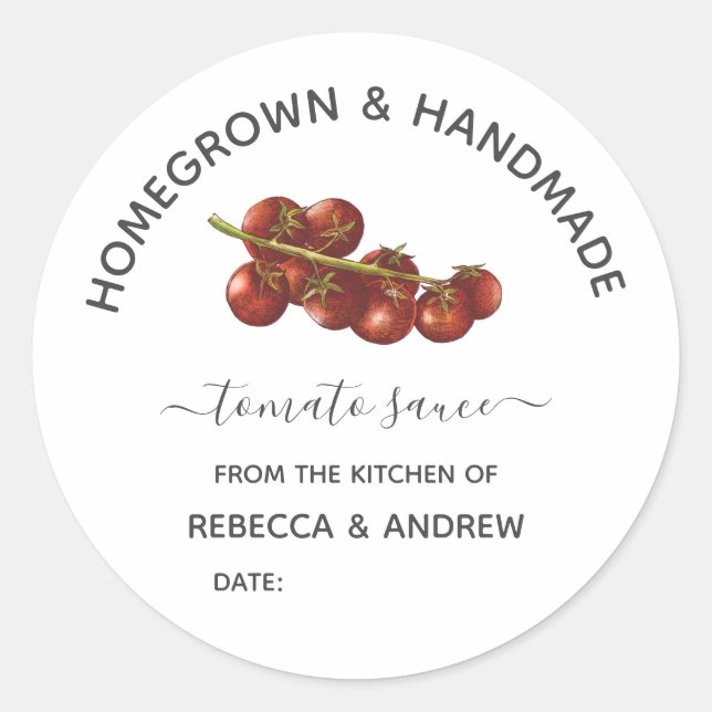 Pegatina Redonda Salsa casera de tomate hecha a mano Mason Jar (Anverso)
