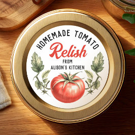 Pegatina Redonda Salsa casera de tomate hecha a mano para enlatar