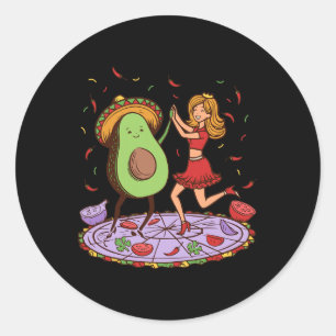 Pegatina Redonda Salsa de aguacate bailando Cinco De Mayo