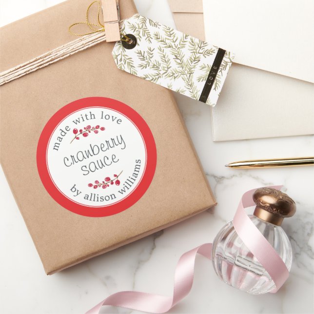 Pegatina Redonda Salsa de arándano casero de Acción de Gracias Rojo (Regalar)