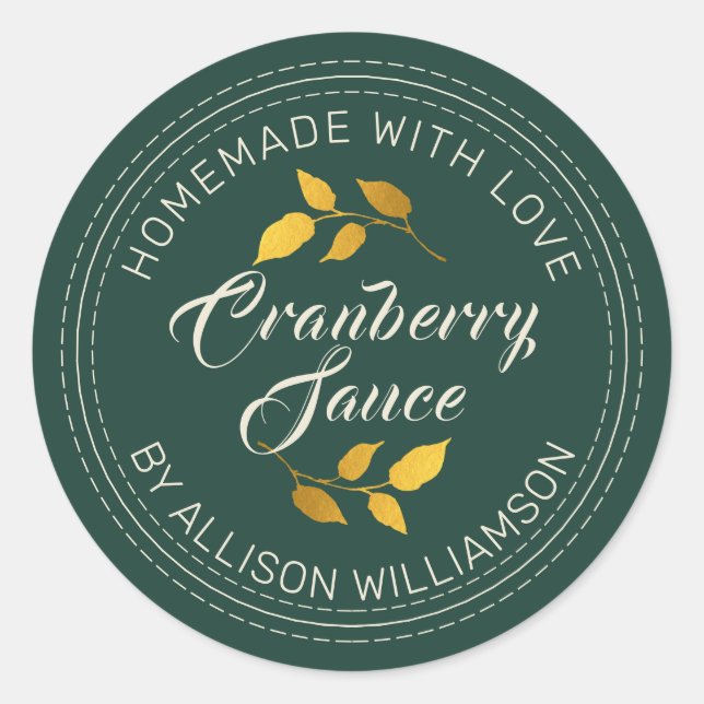 Pegatina Redonda Salsa de arándano rústico casero de acción de grac (Anverso)