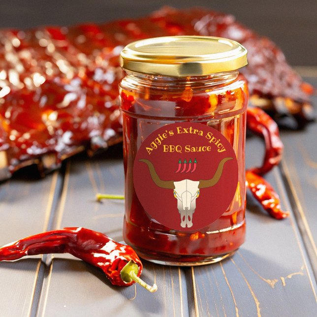 Pegatina Redonda Salsa de barbacoa de cráneo de vaca flamantemente (Subido por el creador)