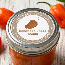 Pegatina Redonda Salsa de Chili Habanero Casera | Chili Naranja