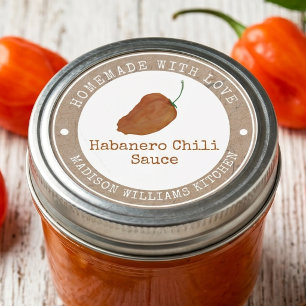 Pegatina Redonda Salsa de Chili Habanero Casera Chili Naranja