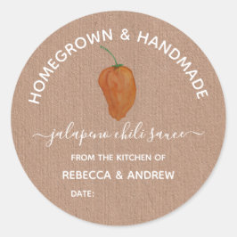 Pegatina Redonda Salsa de Chili Jalapeño Hecha a Mano y Casera en T