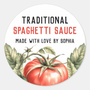 Pegatina Redonda Salsa de espaguetis tradicional conserva acuarela 