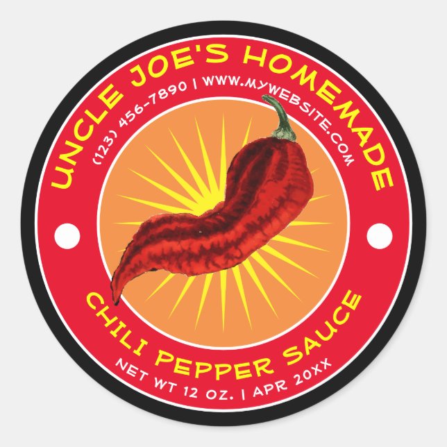 Pegatina Redonda Salsa de pimienta de chile casera (Anverso)