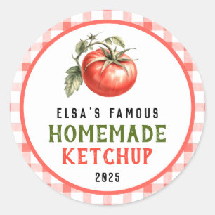 Pegatina Redonda Salsa de tomate casera con aspecto de granja de to