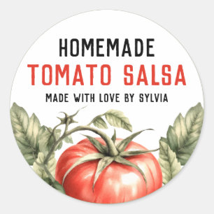 Pegatina Redonda Salsa de tomate casera conserva acuarela tomate
