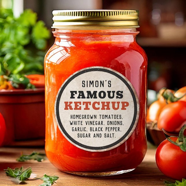 Pegatina Redonda Salsa de tomate casera editable con letrero oxidad (Subido por el creador)