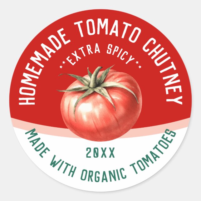 Pegatina Redonda Salsa de tomate casera editable con tomate rojo (Anverso)